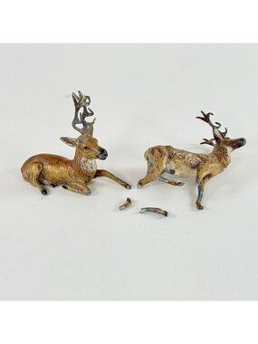 Vintage Reindeer Stag Buck Cast Pot Metal Figurines Germany Putz Christmas